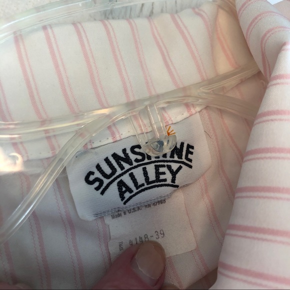 VINTAGE 70s Dress White Pink Stripes Bow Tie Belted size 10 - Picture 15 of 16